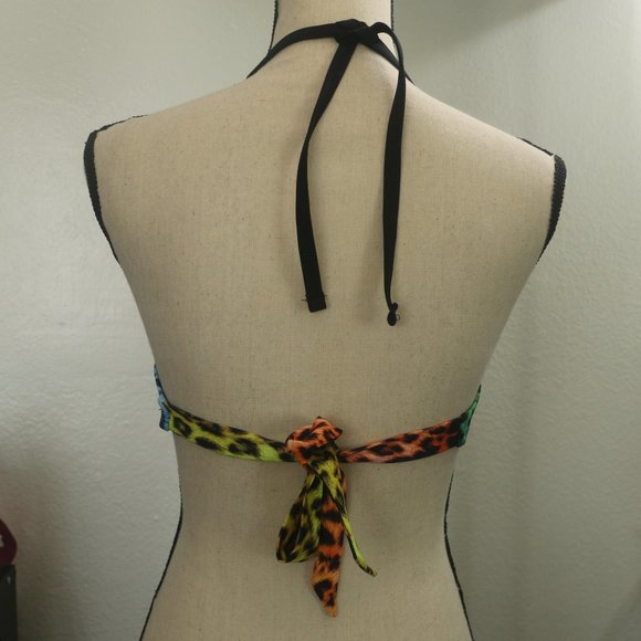 Sirena Rainbow Cheetah Mesh Halter Bikini Top - Picture 2 of 6